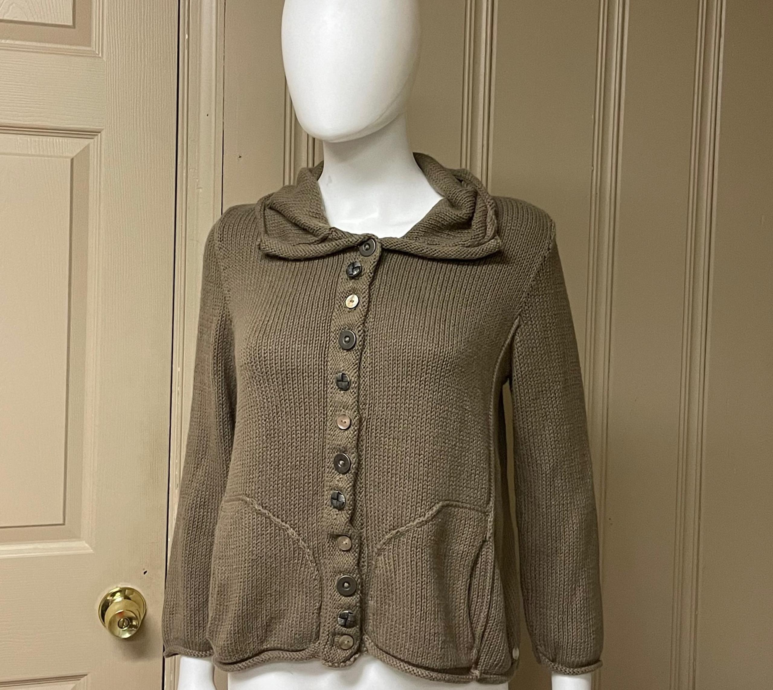 Pure Handknit Brown Knit Cardigan Button Up Sweater Women Sz XS/S 100% Cotton