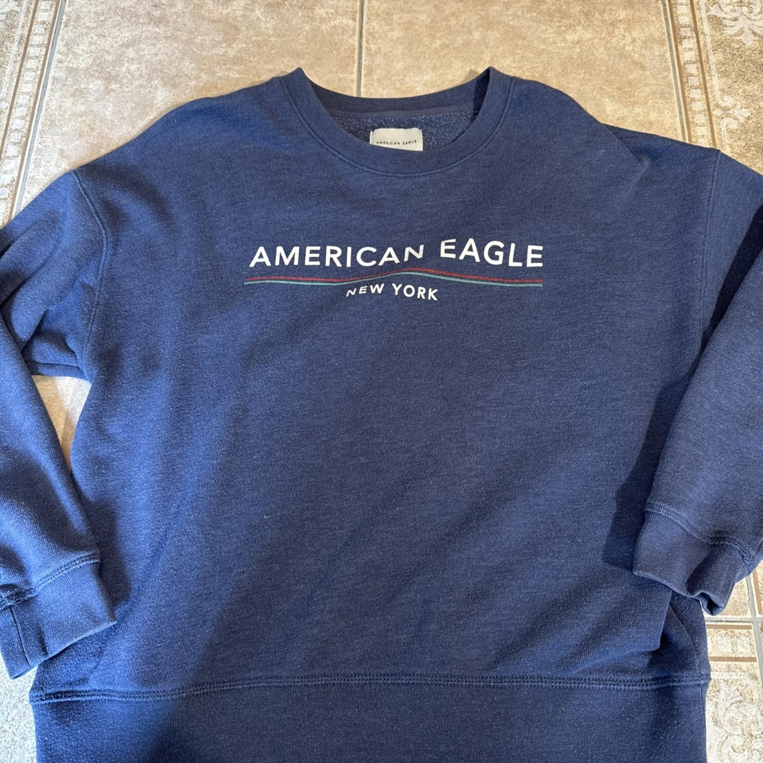 American Eagle Sweatshirt Men's Medium Blue Chest Logo Crew Neck Pullover