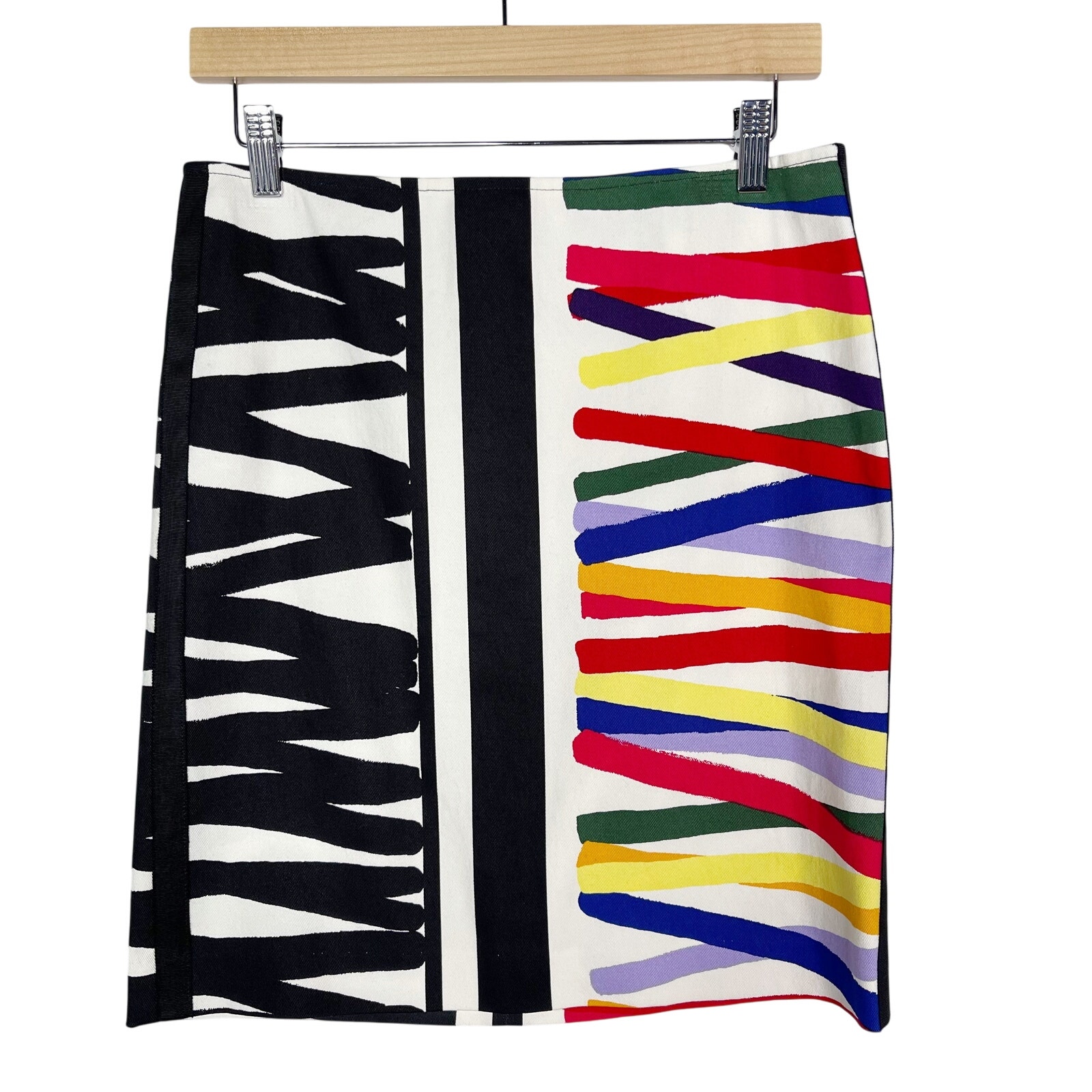 Worth New York 4 Striped Multicolored Pencil Skirt Cotton Stretch Black White