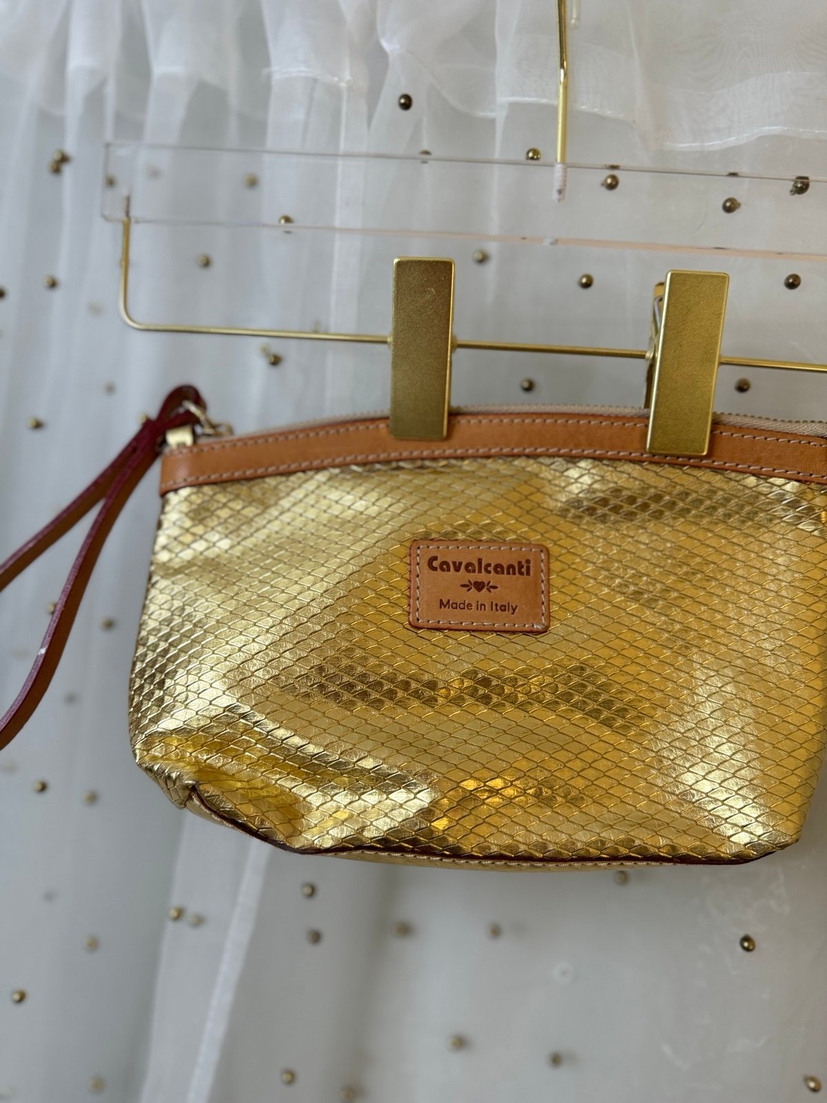 Cavalcanti Metallic Gold Italian Leather Made in Italy Small Purse Cosmetics Bag