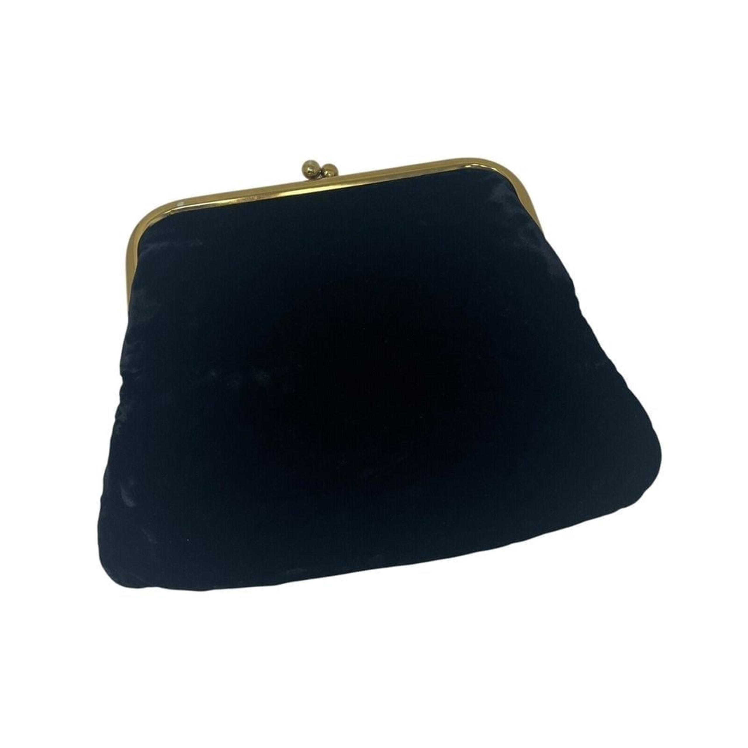 Vintage Julius Resnick JR USA Vtg Black Velvet Clutch Purse Pouch w/ Kiss Clasp