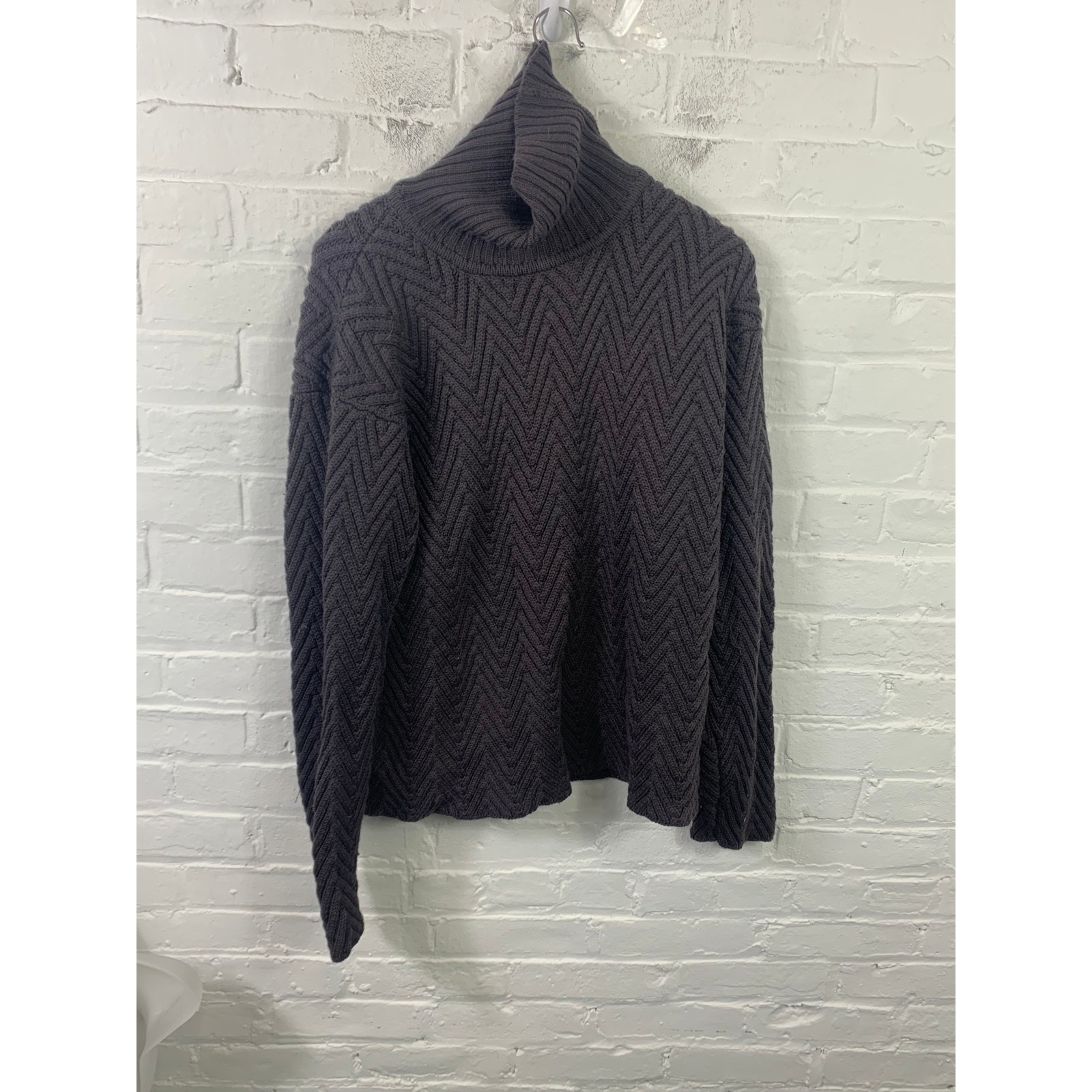 Eileen Fisher Women's Cable Knit Turtleneck Sweater Charcoal Black Size L