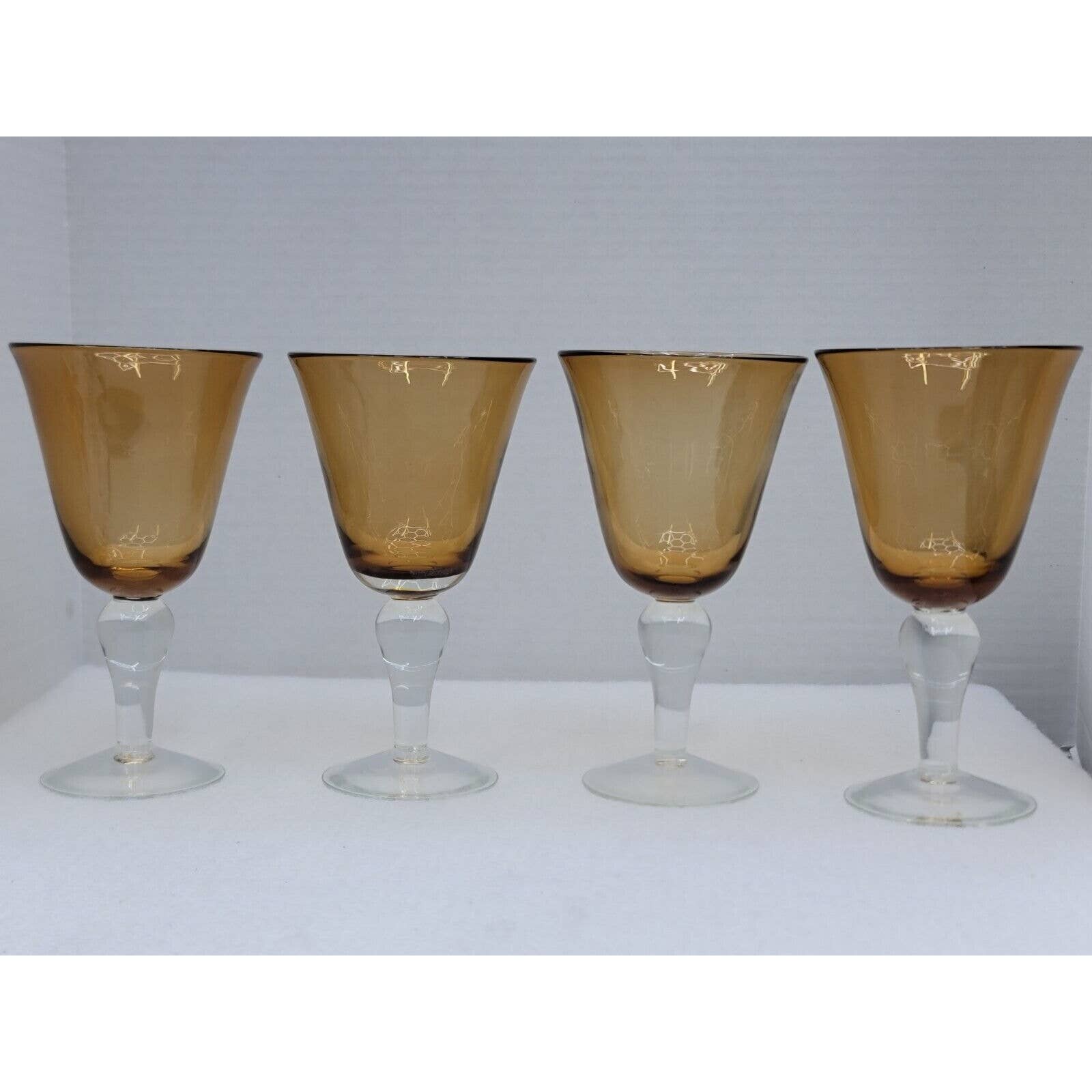 Set Of 4 Vintage Iris Amber By Artland Water Goblet Glasses 8 Tall