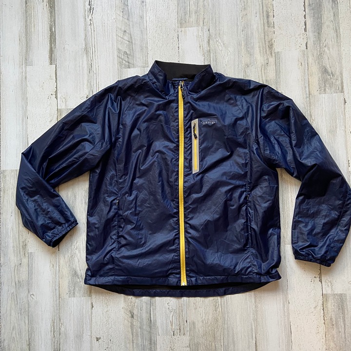 Orvis Men's Size Large Trout Bum Full Zip Jacket Navy Blue Windbreaker Lined