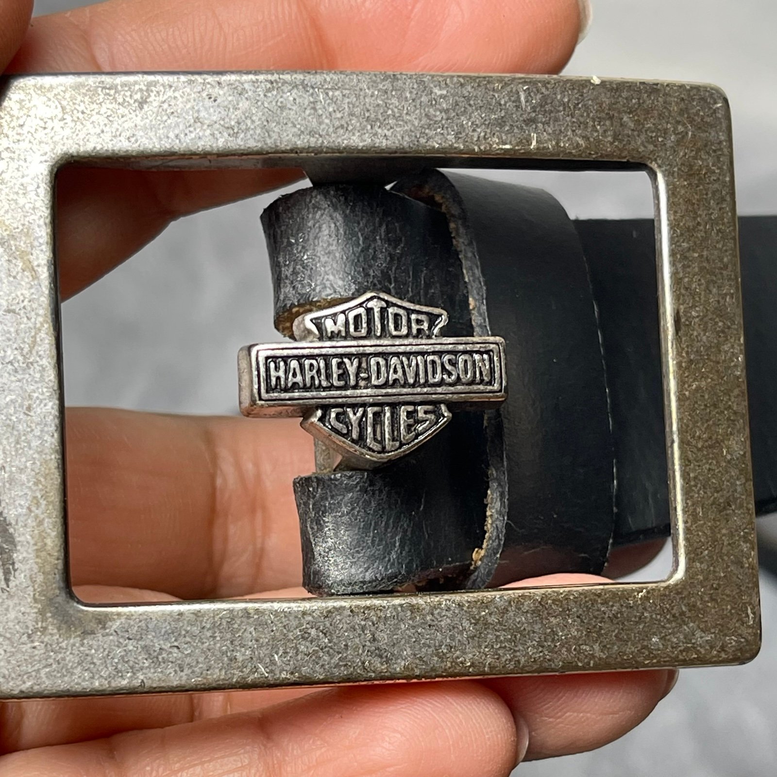 Harley Davidson black leather belt with silver buckle SZ 40
