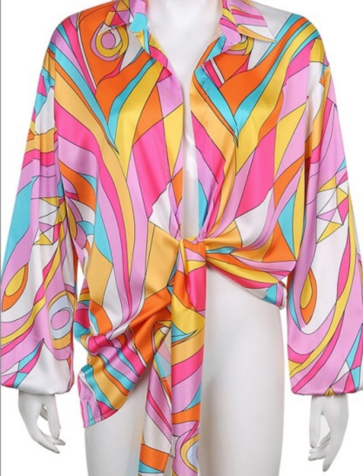 NWT-Psychedelic Tie-Front Blouse S-M-L
