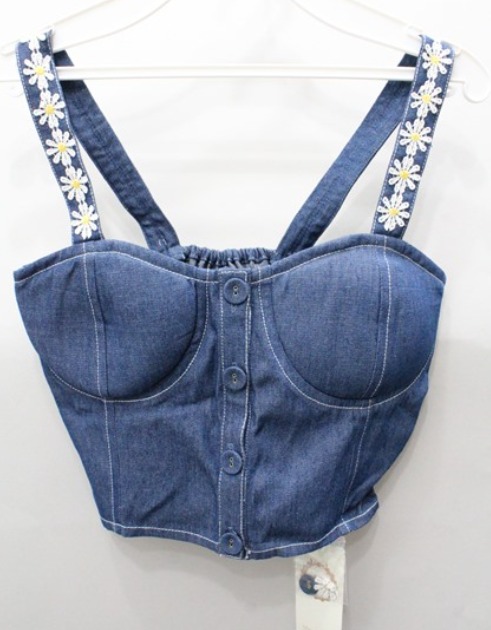 Ank Rouge - Floral lace denim bustier - new w/ tags