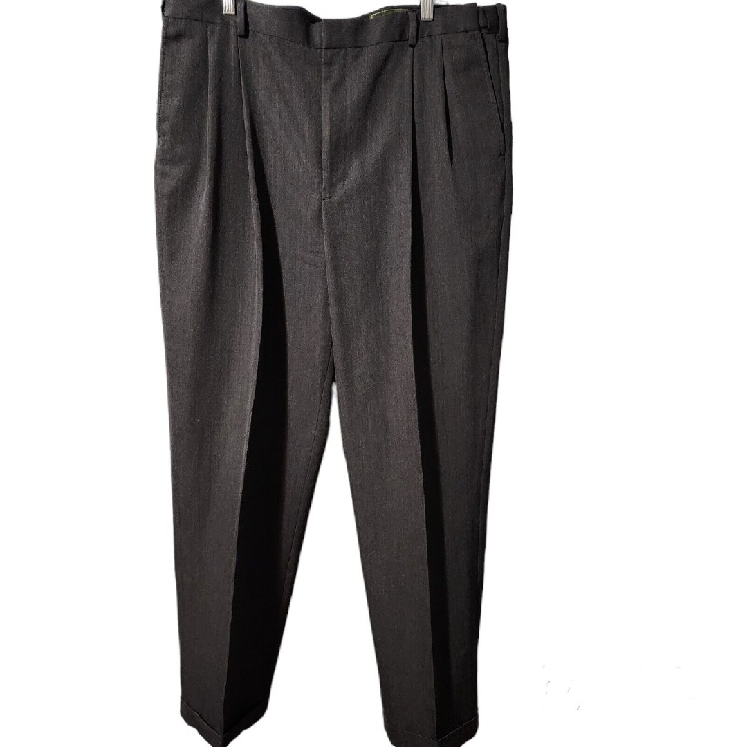 Eddie Bauer Mens Dress Pants Black 100% Wool Pleated Front Cuffed High Size 40