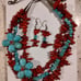 Genuine Navajo Crafted Necklace & Earrings. Sterling Silver, Coral & Turquoise