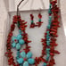Genuine Navajo Crafted Necklace & Earrings. Sterling Silver, Coral & Turquoise