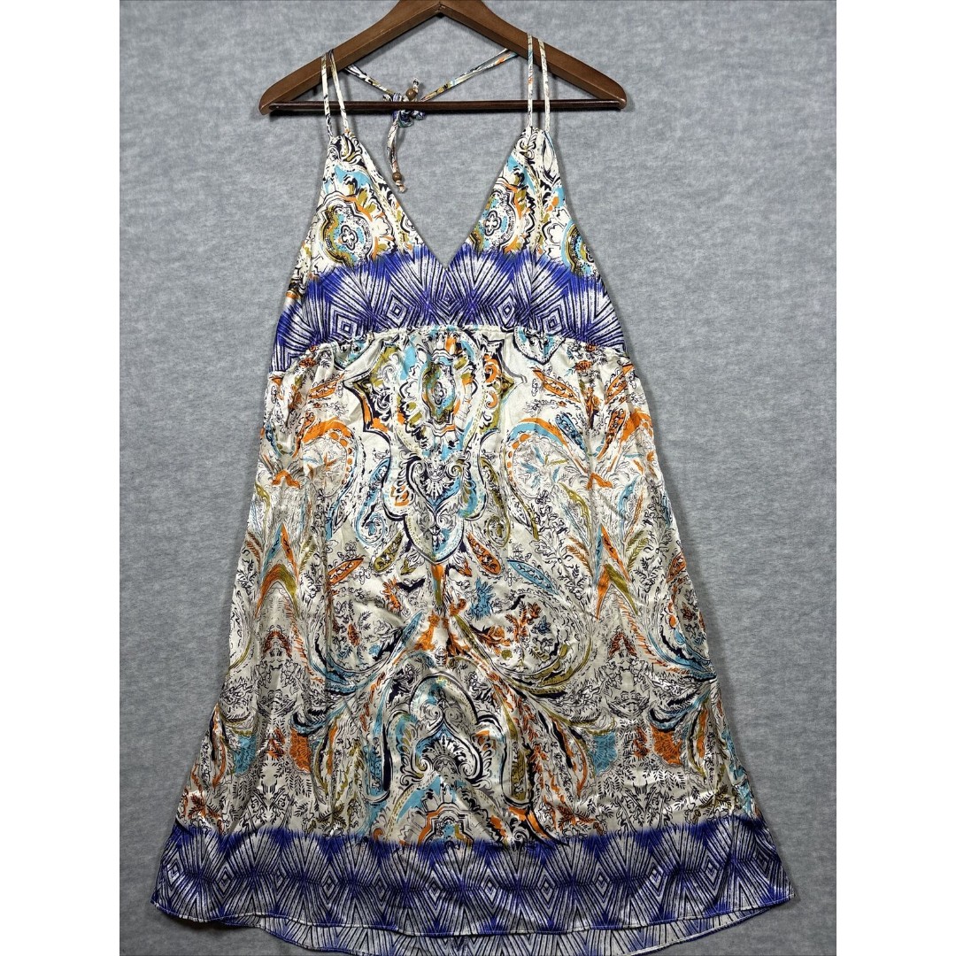 Sundance Silk Blend Printed Open Back Neck Tie Giovanna Dress Sz XL Summer Boho