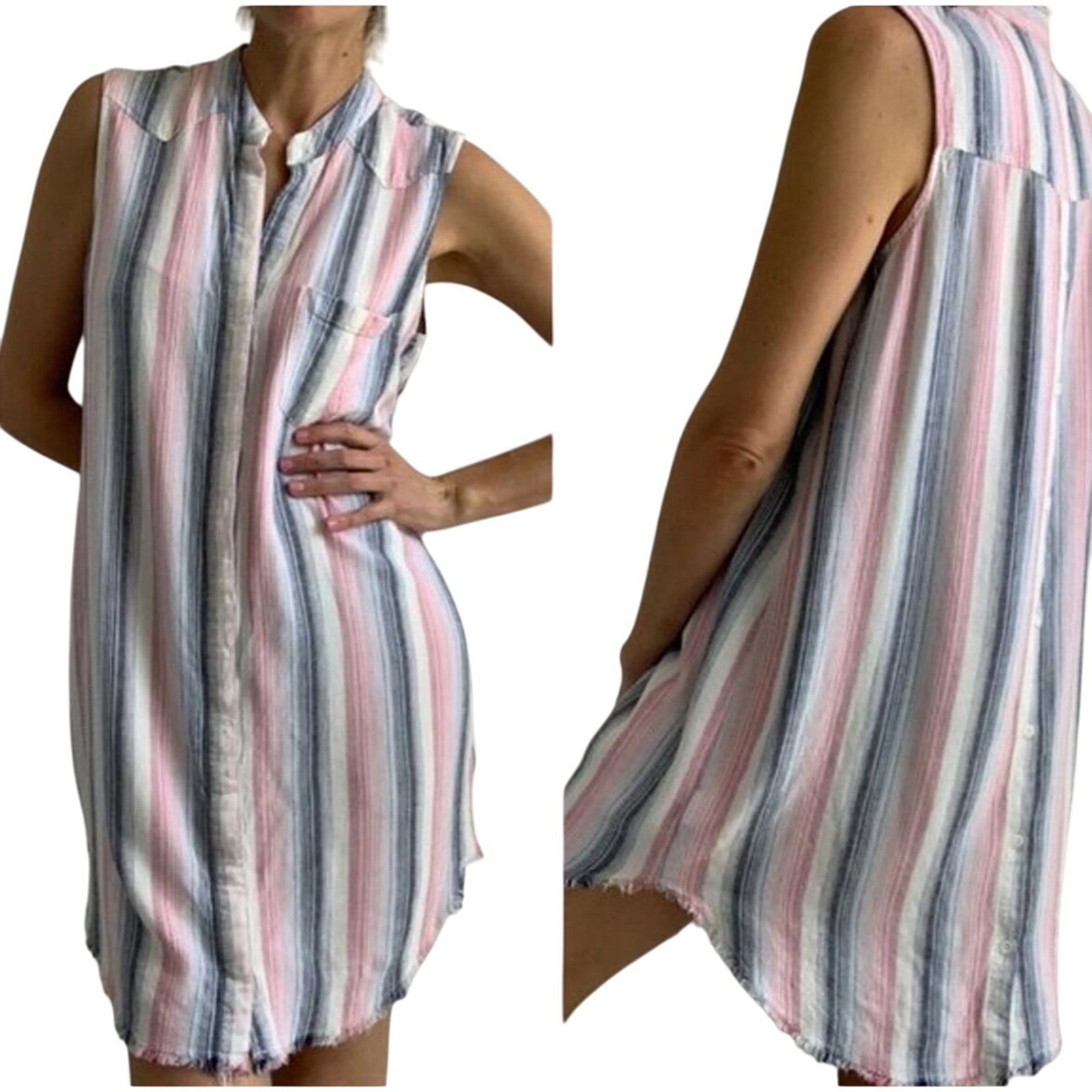ANTHROPOLOGIE CLOTH & STONE Women’s Linen Blend Striped Tunic Dress