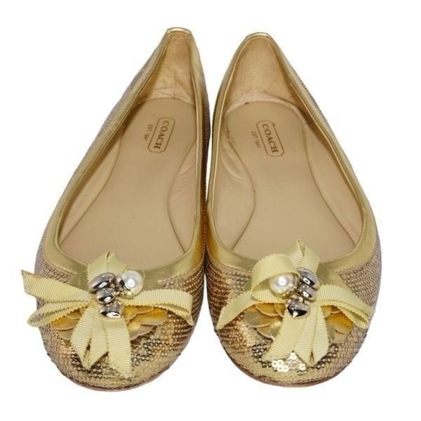 Coach Abigail Gold Sequined Ballet Flats, Size 8.5