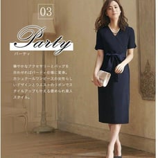 【Brand New】Tweed Jacket & Cashmere Wrap Dress Set Navy 4-piece Set
