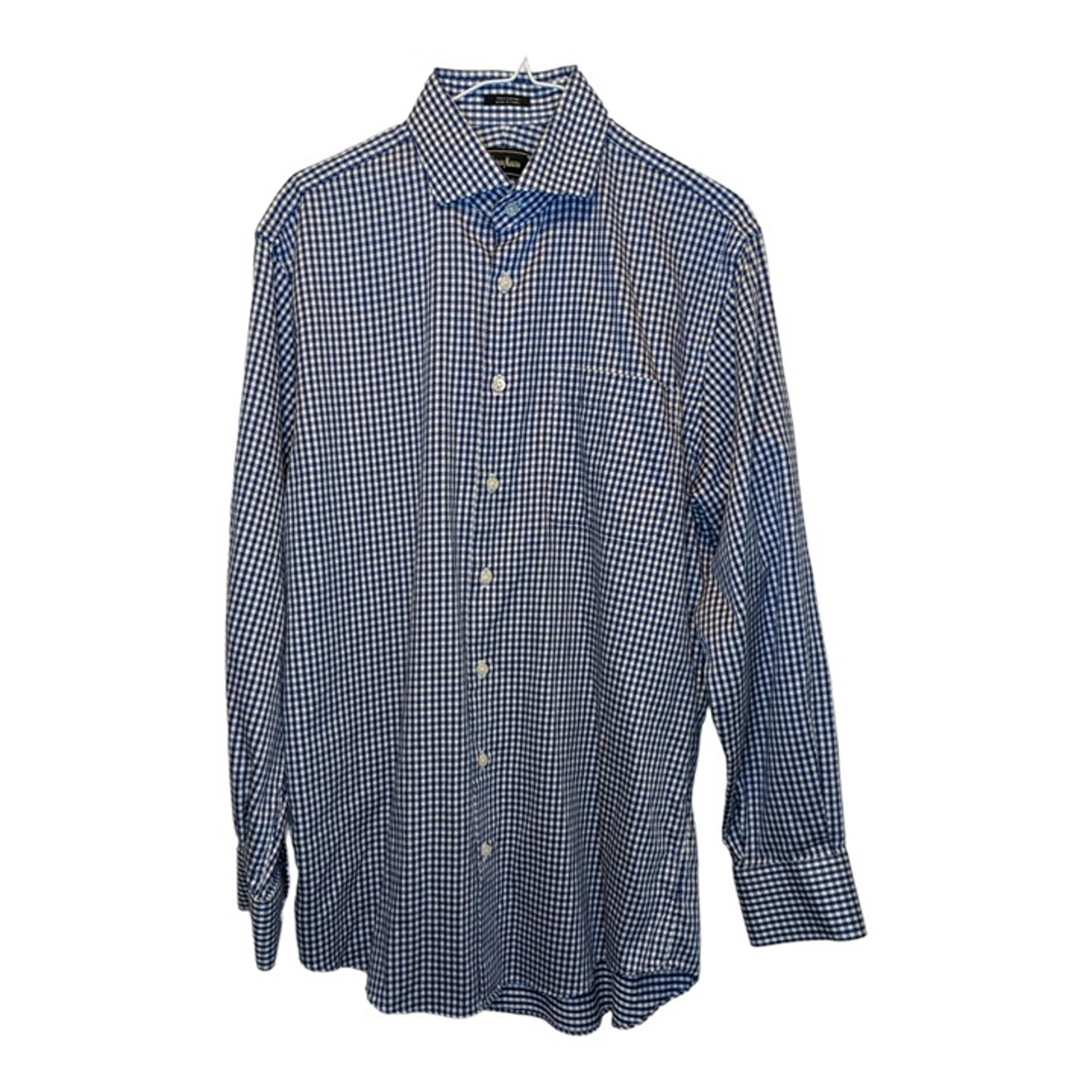 Neiman Marcus Men's Casual Button Up Shirt Blue White Checkered Size 16 34/35
