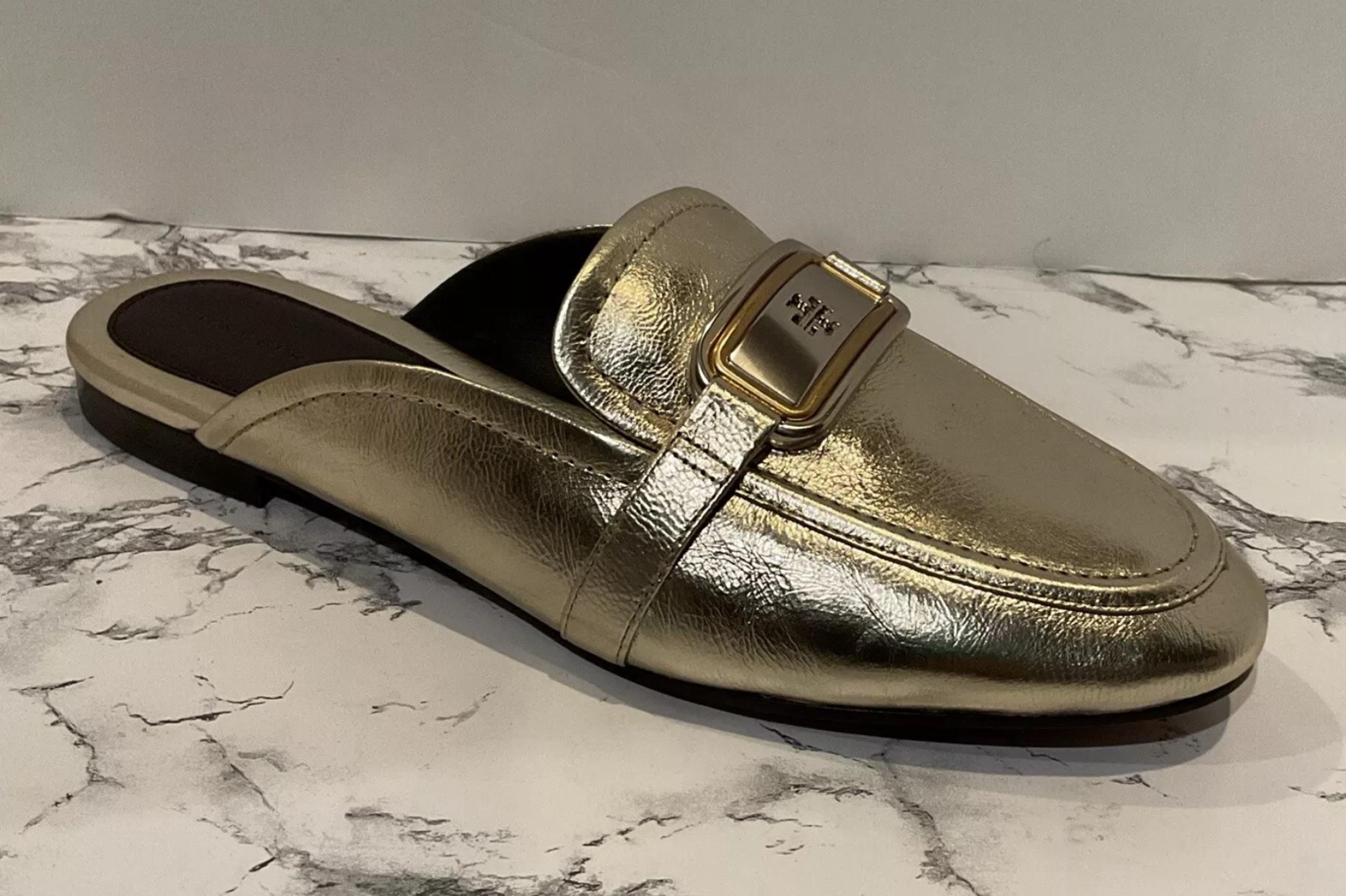 Tory Burch Women’s GEORGIA BACKLESS LOAFER Gold Metallic Leather Size 10 NWB
