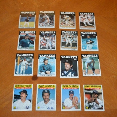 16 BASEBALL CARDS TOPPS 1986 COLLECTION FOR YOUR PARENTS MEMORIES N.Y. YANKEES