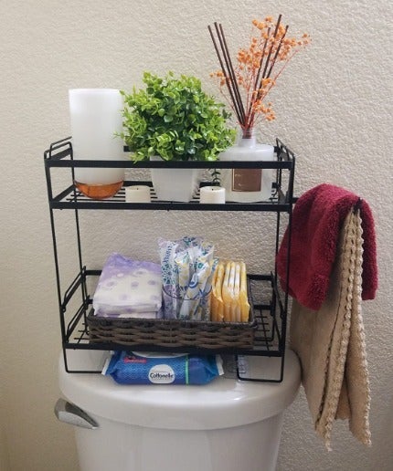 Black Bathroom Over The Toilet Storage Shelf, 2-Tier Bathroom Organizer