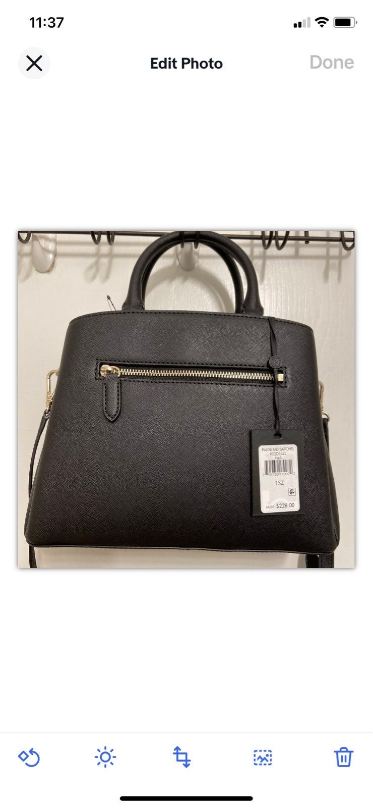 DKNY Paige Medium Satchel Black Gold-Tone Handbag Crossbody Bag MSRP 228