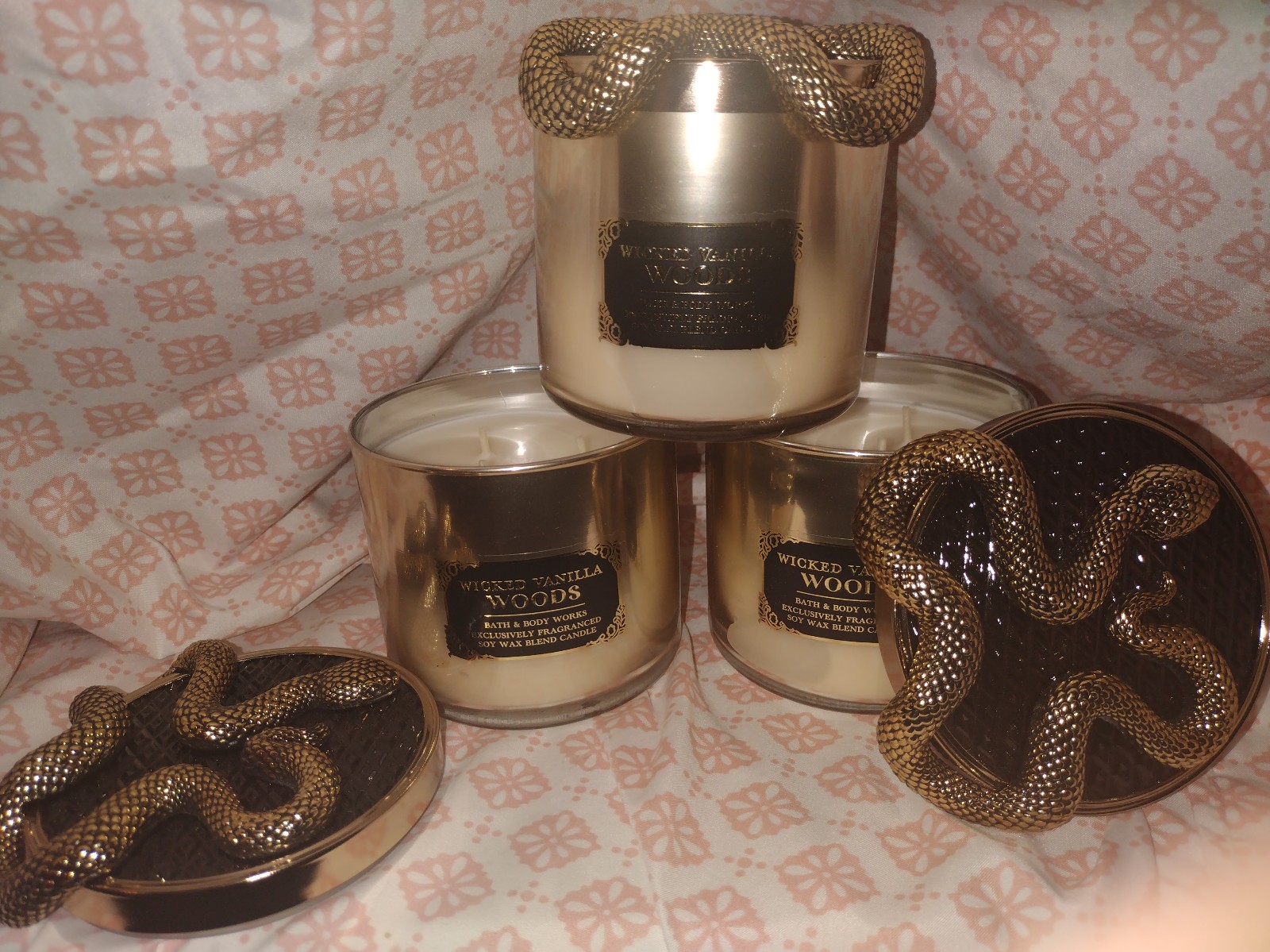 Bath and body works 3 wick candles wicked vanilla woods with snake lid x 3 NEW
