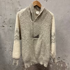 Alafoss Icewool Vintage Cream Brown Icelandic Wool Nordic Print Zip Sweater XL
