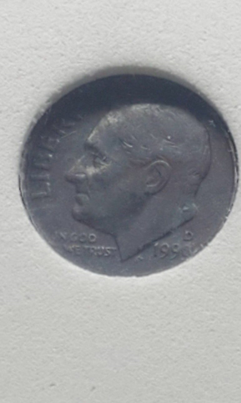 1990-D DDO Roosevelt Dime Missing Clad