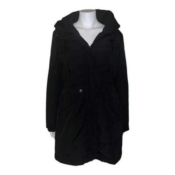 Lucky Brand Missy Black Faux Fur Hooded Parka Jacket Womens Large EUC