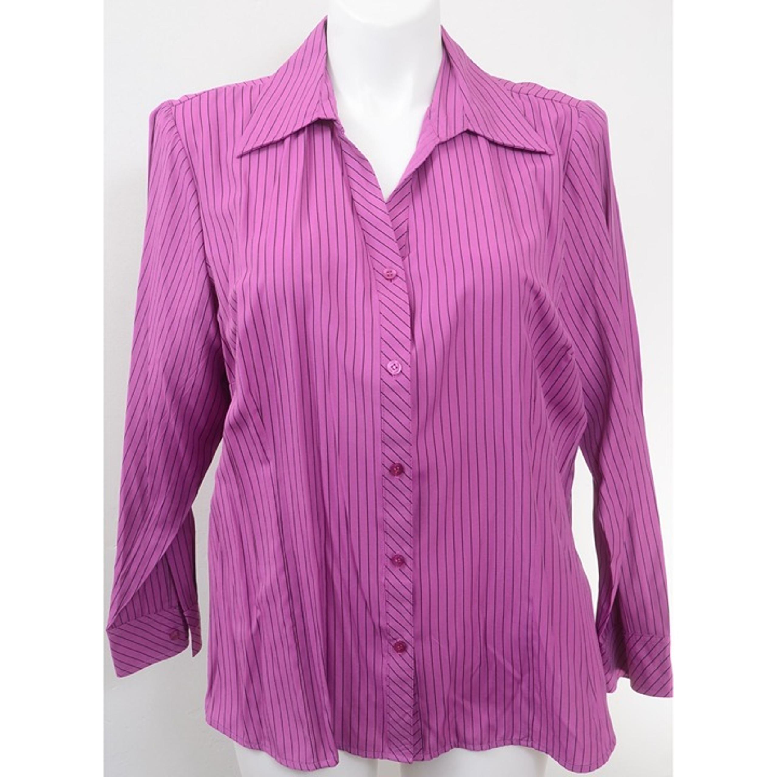 Dressbarn Women's Plus Size 18/20W Button Up Long Sleeve Shirt Blouse Stretch Pr