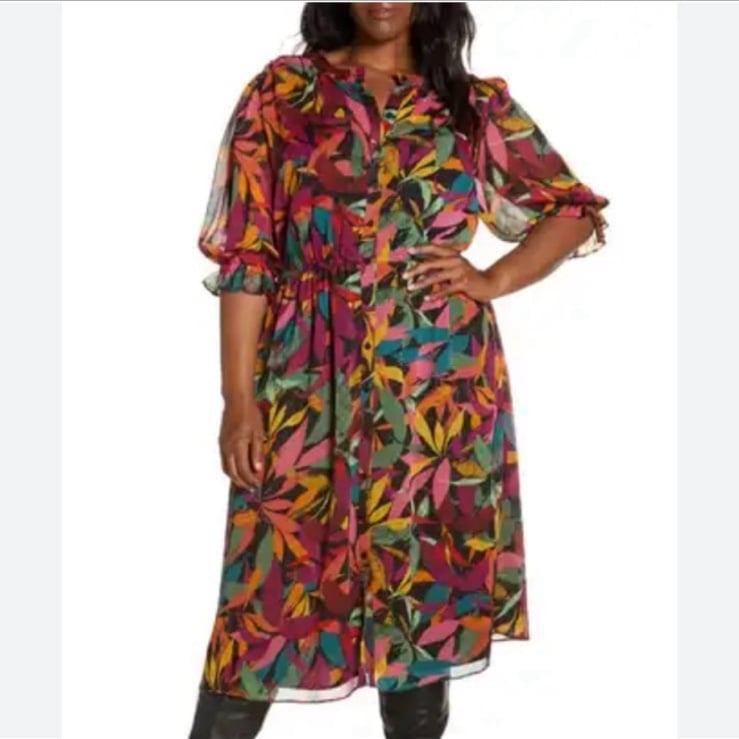 Maggy London Woman Floral Button Down Empire Midi Dress