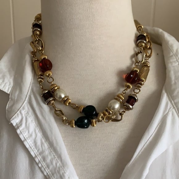 Vintage long pearl and beads necklace