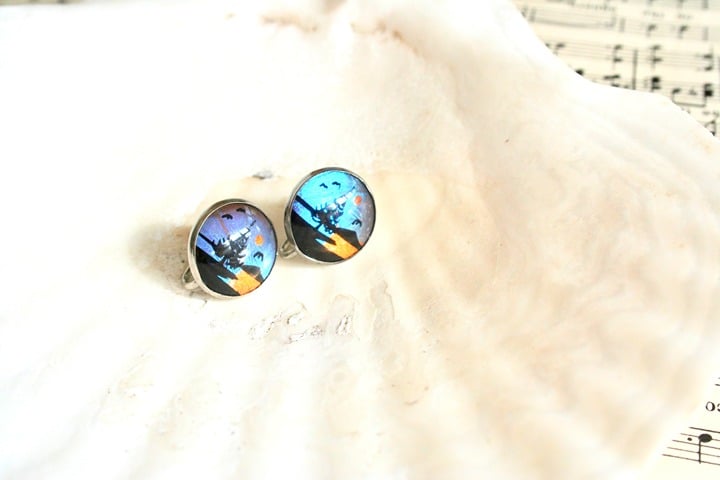 Vintage morpho butterfly wing earrings sterling silver 925 screwback clip on