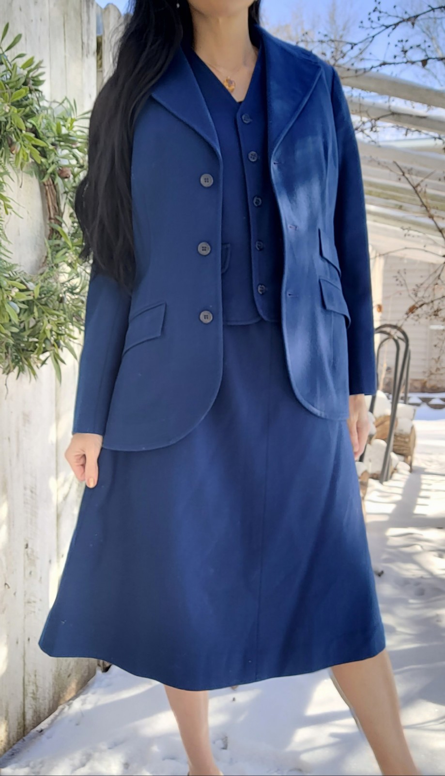 Vtg Pendleton Virgin Wool Blue Blazer Vest Skirt Pants Women's Suit Set 4 Pc