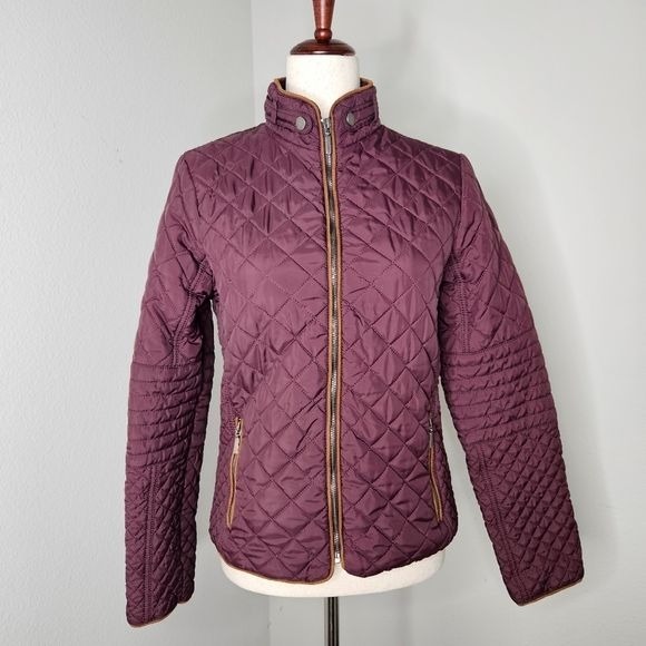 Jade and Ivory puffer Jacket long sleeve burgundy wine sz Medium lightweight 089