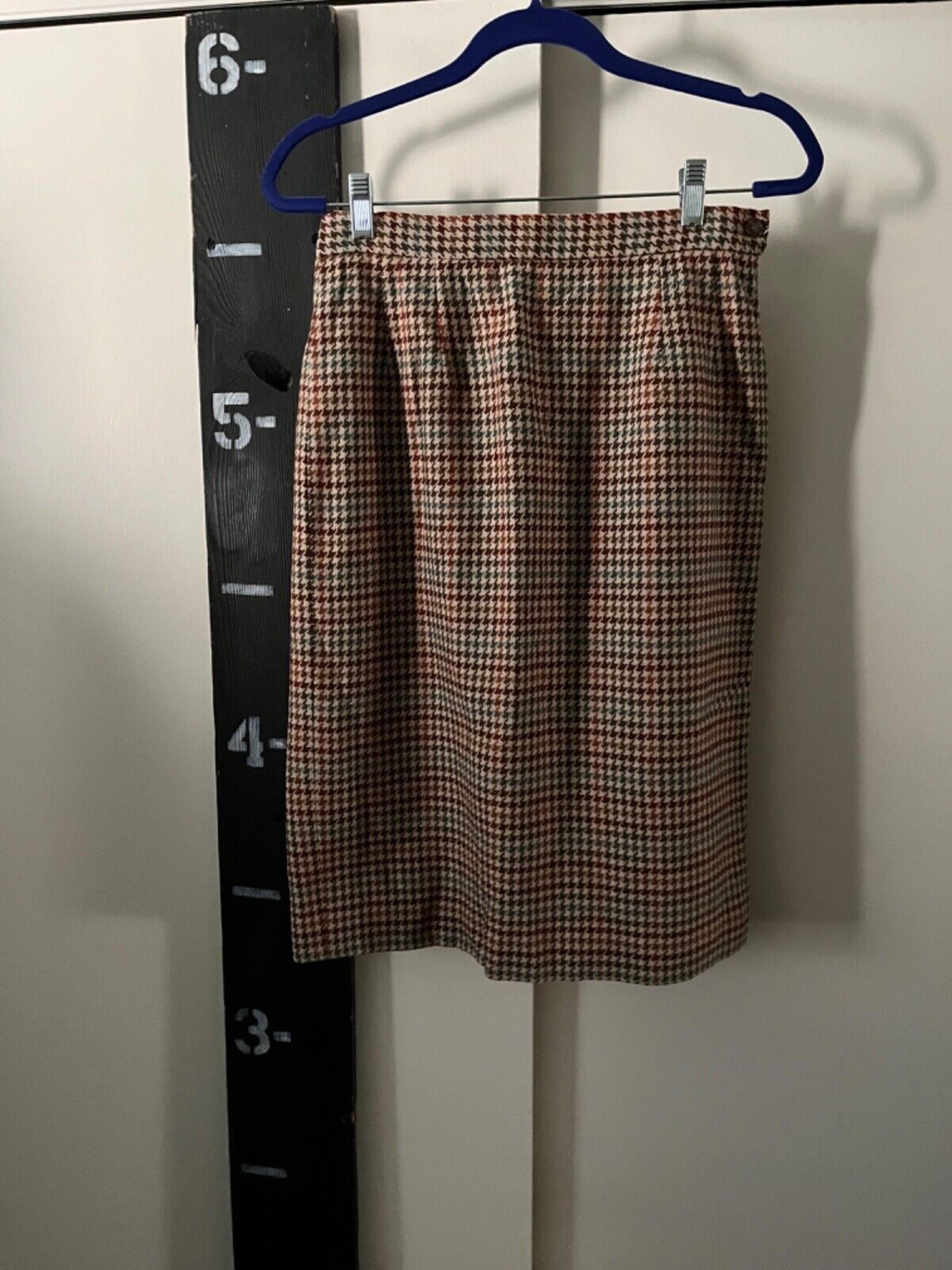 Pendleton Houndstooth Vintage Wool Lined Skirt Brown Rust Green 28 Waist
