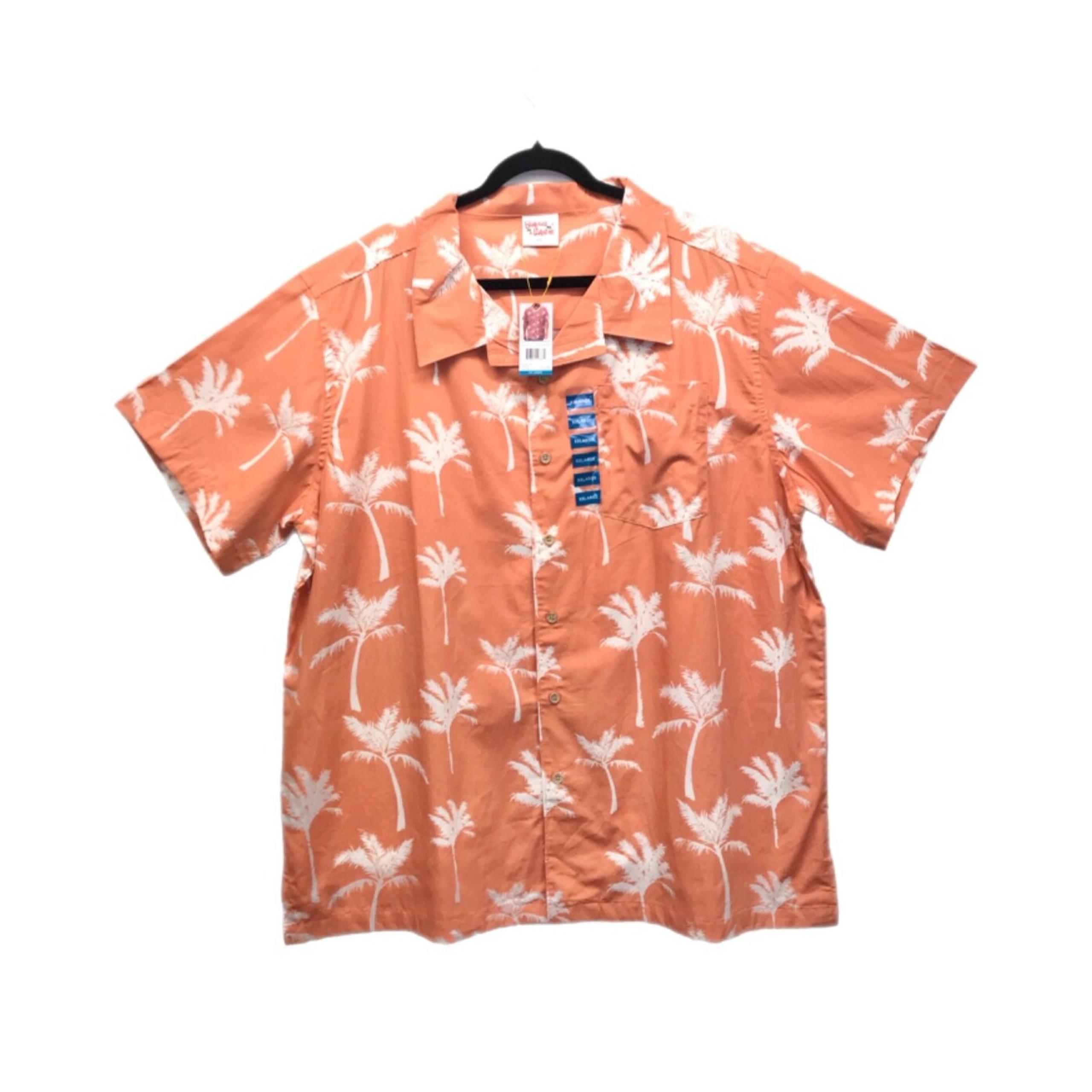 Barefoot In Paradise Hawaiian Men's Shirt Size XXL Coral Palm Button Up - NEW