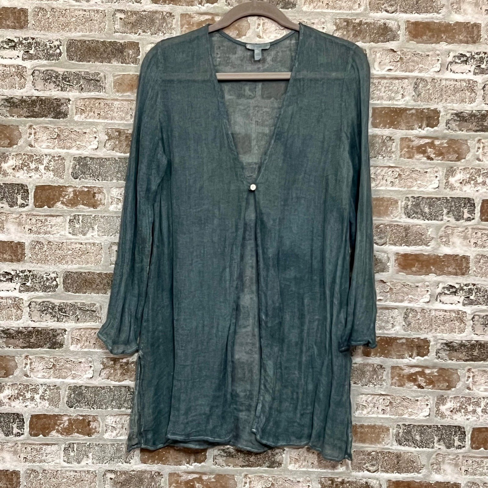 Eileen Fisher Custom-dyed Steel-blue Linen Cover-Up/Cardigan 1 button M