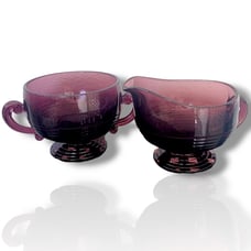 Cambridge TALLY HO Amethyst Glass Sugar Bowl with Creamer