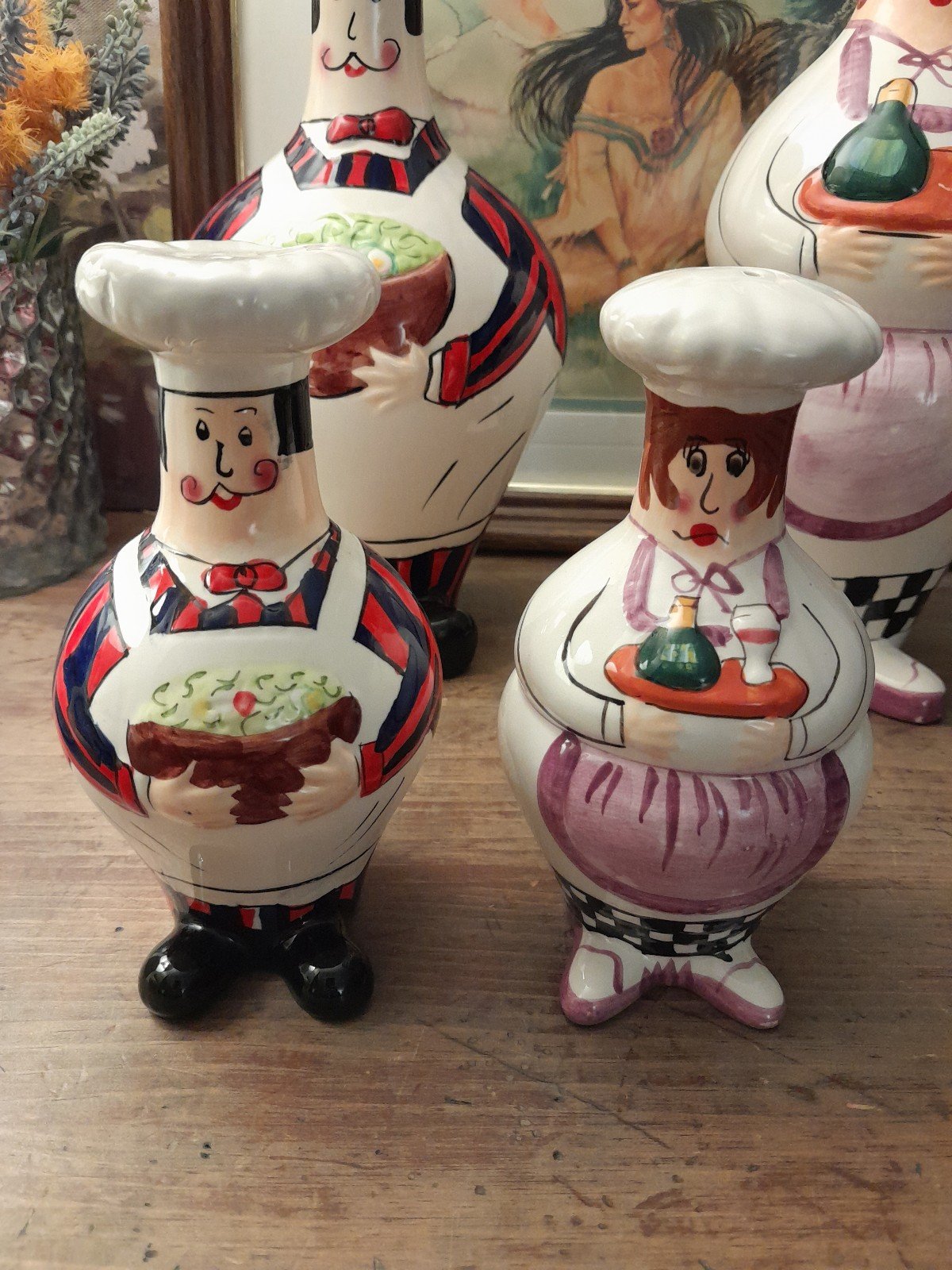 Vtg Trisa Handpainted Porcelain Mr. & Mrs. Chef Salt & Pepper Shakers