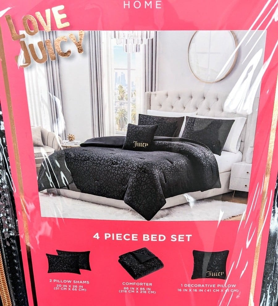 Juicy Couture 4pc Black Animal Print Queen Comforter Set