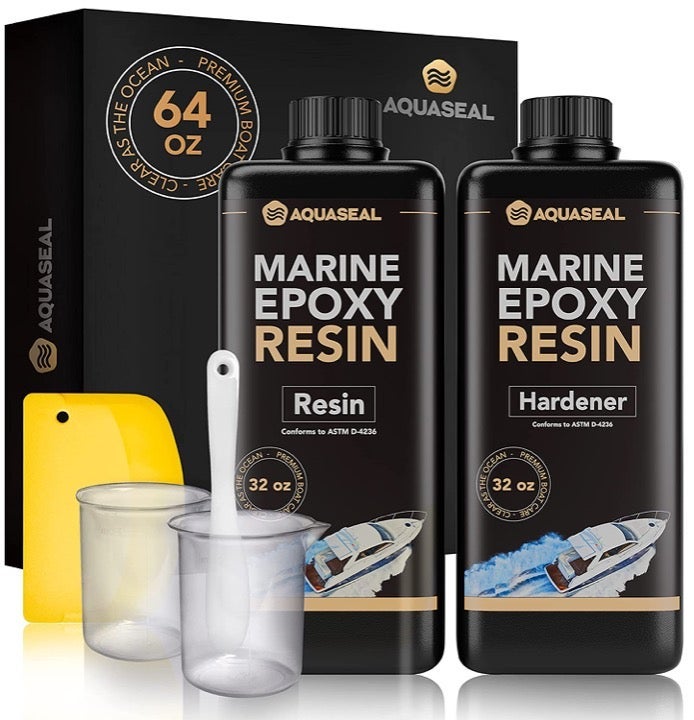 AQUASEAL 64oz Marine Epoxy Resin Kit | Fast Set Clear Epoxy Resin | Bar Top, Cou