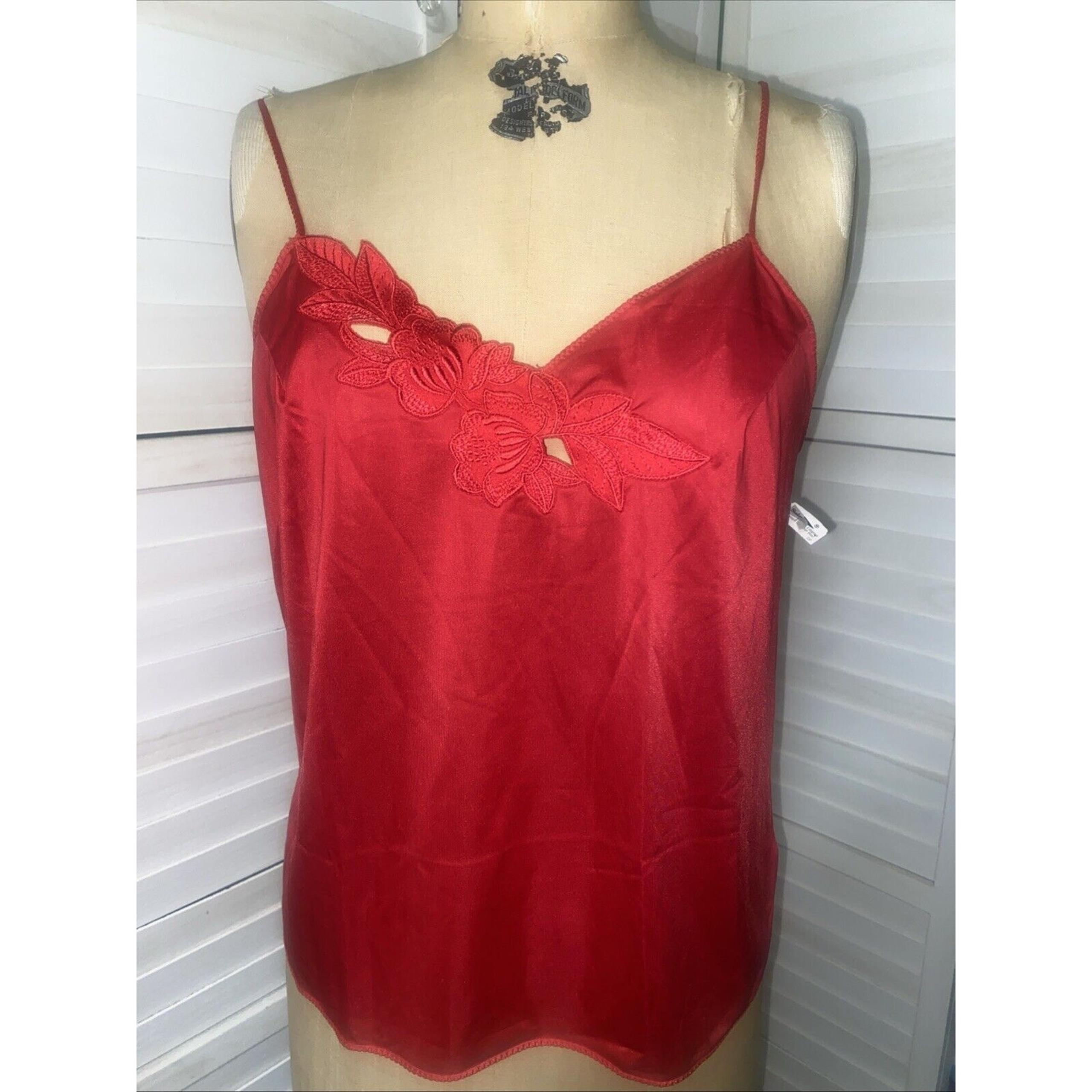 Vintage NOS New W/ Tags Vintage Shadowline Red Nylon Camisole USA Made Size 36