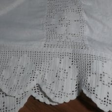 Vintage White Damask Tablecloth with Hand Crochet Insets 60 x 58 Estate Sale