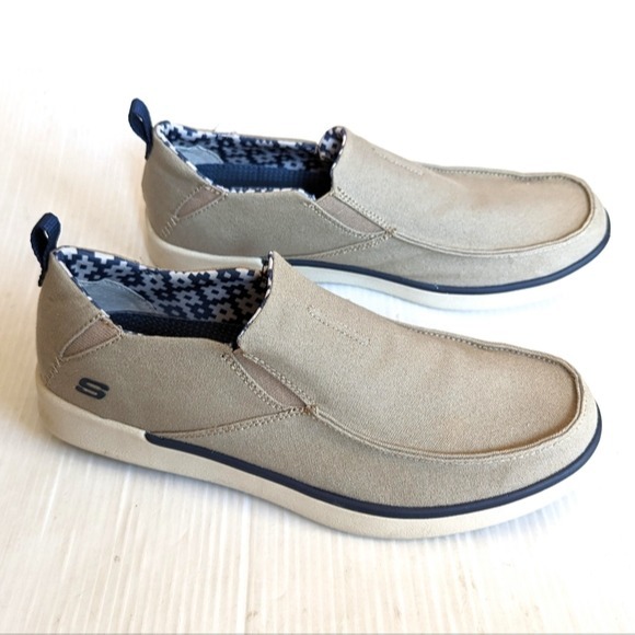 SKECHERS tan slip-on canvas loafers
