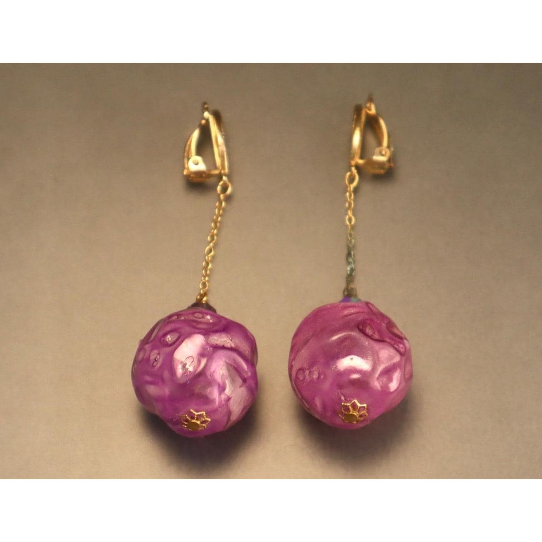 Purple Blown Out Dangle Earrings Vintage Lewis Segal