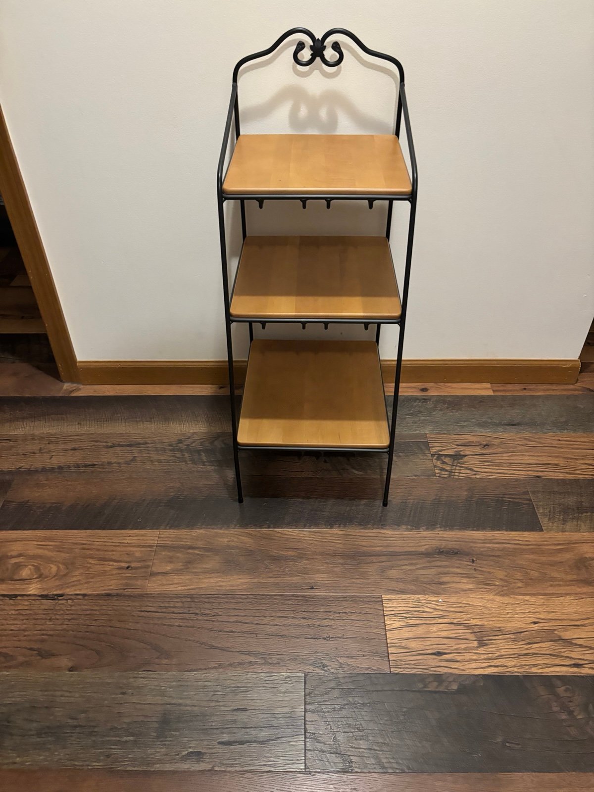 Longaberger Wrought Iron Bin Stand w/Warm Brown Shelves.