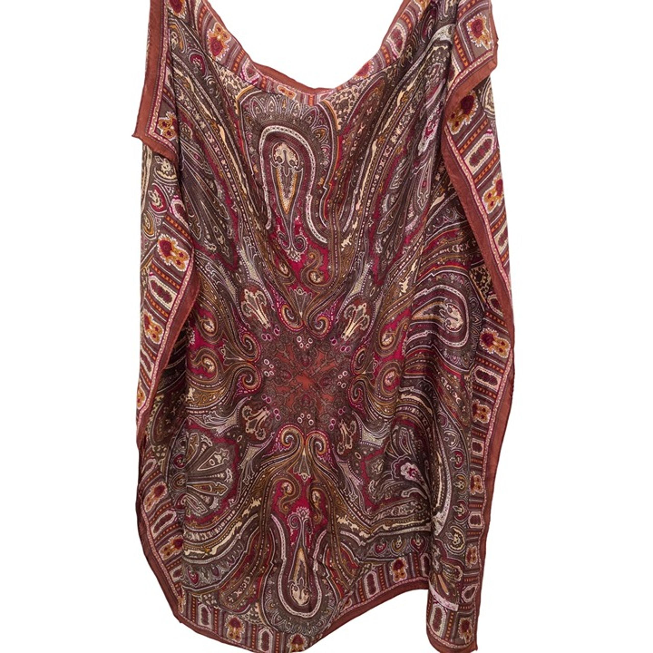 vintage Oscar De La Renta Art Paisley Silk Scarf In Red & Brown Size 30x30