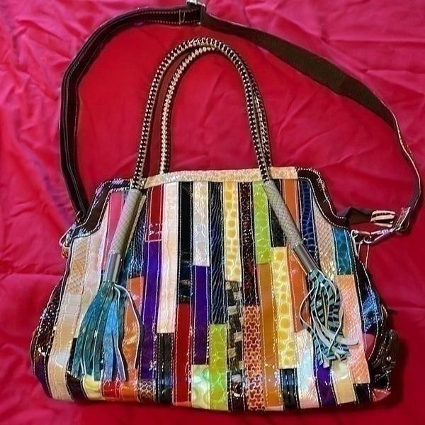 Split-joint Striped Shoulder Sling Leather Bag