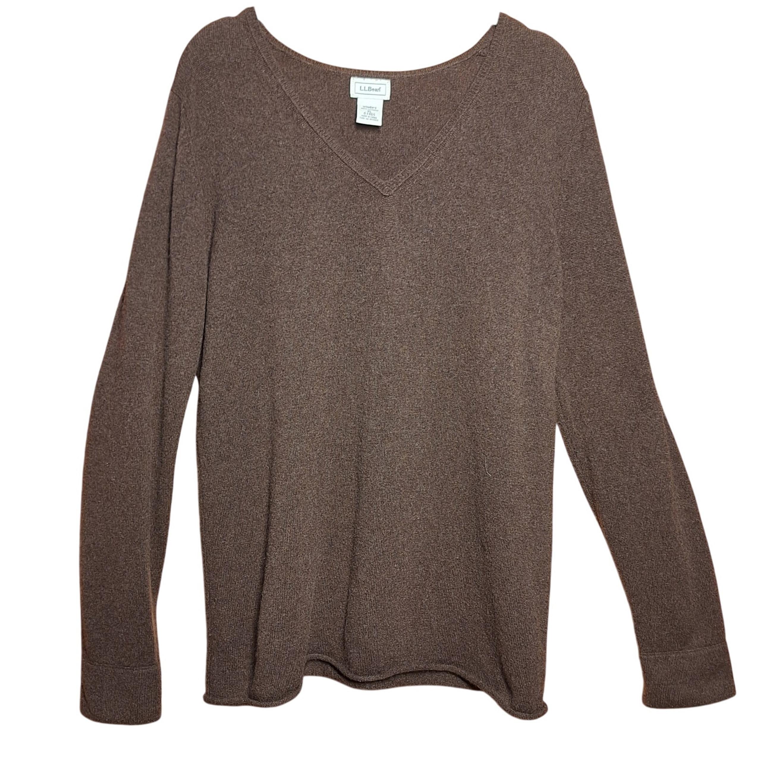 LL Bean Vintage 100% cashmere v neck sweater XL brown super soft cozy warm