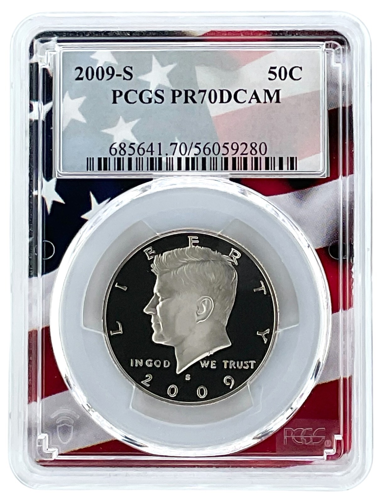 2009 S Kennedy Clad Half Dollar PCGS PR70 DCAM Flag Picture Frame