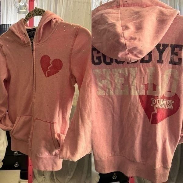 PINK VS broken heart rhinestone studded goodbye dull zip hoodie/sweatshirt